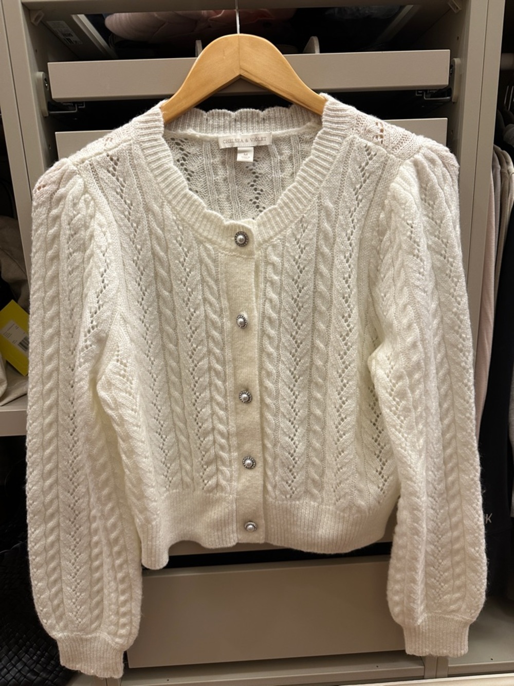 Chelsea & Violet White Cable Knit Button-Up Cardigan